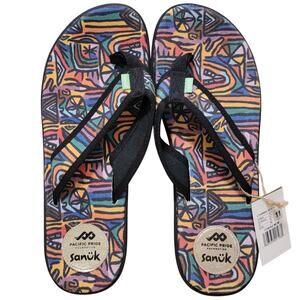 Sanuk Men Furreal ST x Pacific Pride Foundation Flip Flops Size US 11 Mosaic